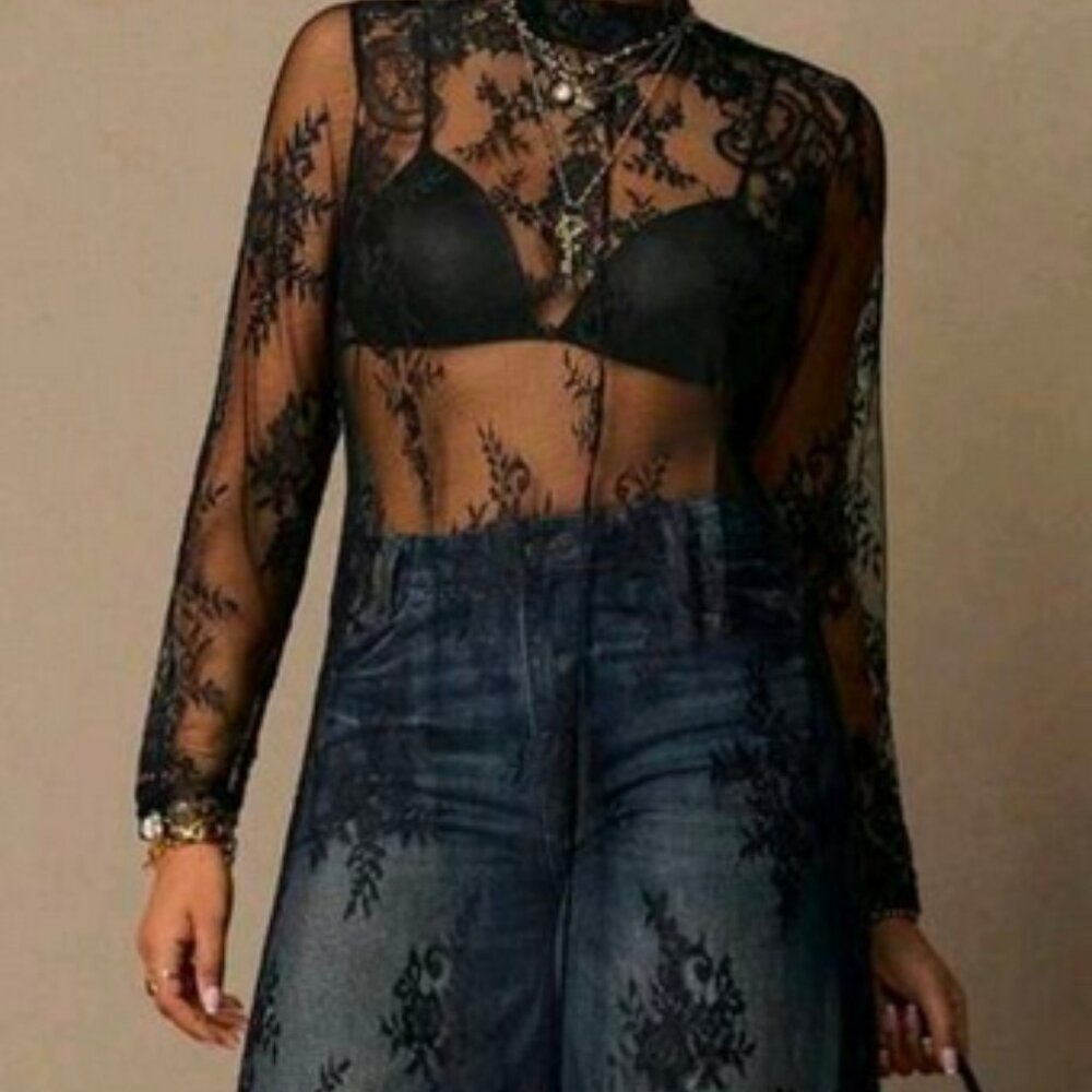 Lace  Dress..   Sheer Black Lace  size 20